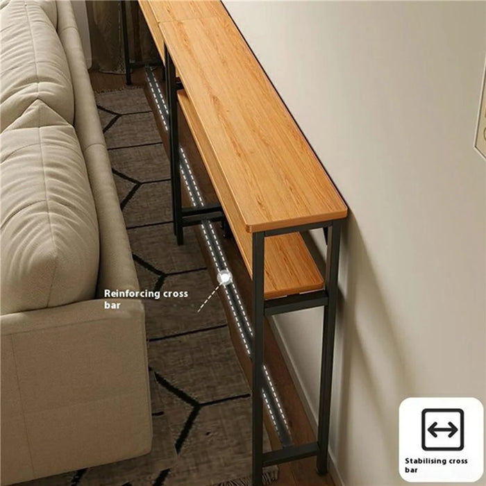2-Tier 120x30x100.2cm Console Table Narrow Behind Sofa Storage Shelf for Living Room Bedroom - Oak + White Frame - 4