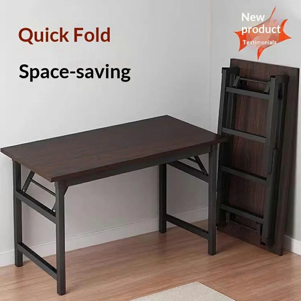 Folding Table 120x60x75cm Double Layer Double Rod Computer Desk Study Dining Table No Assembly Required - Black - 2