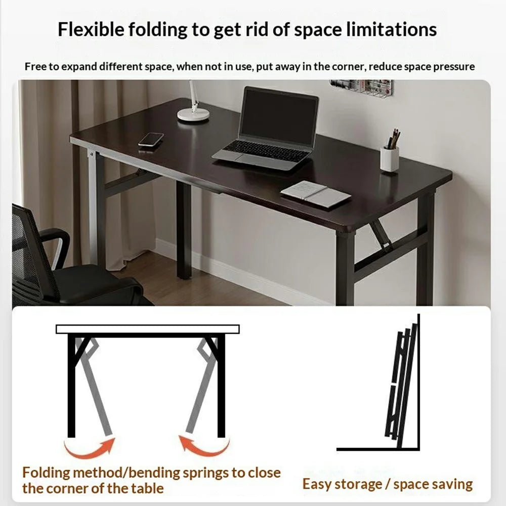 Folding Table 120x60x75cm Double Layer Double Rod Computer Desk Study Dining Table No Assembly Required - Black - 3