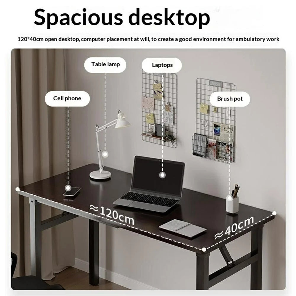 Folding Table 120x60x75cm Double Layer Double Rod Computer Desk Study Dining Table No Assembly Required - Black - 4