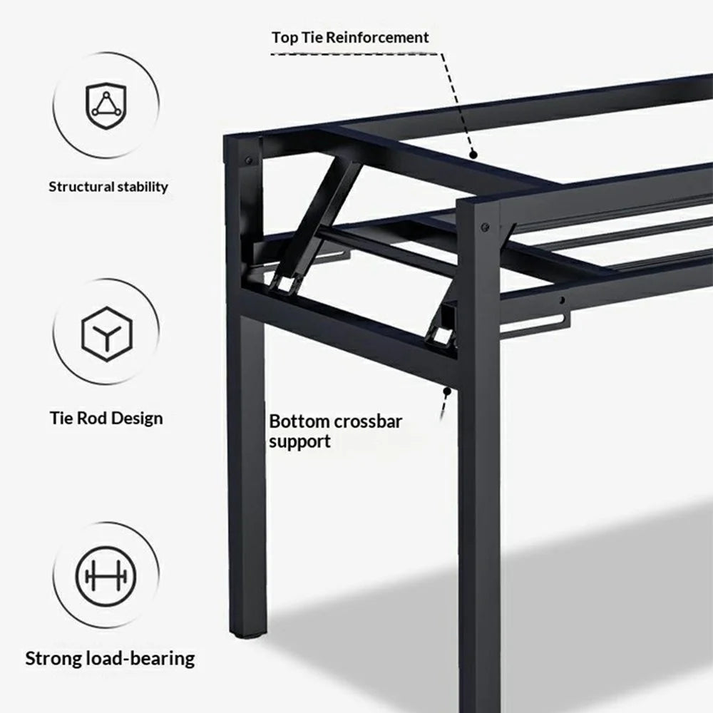 Folding Table 120x60x75cm Double Layer Double Rod Computer Desk Study Dining Table No Assembly Required - Black - 5