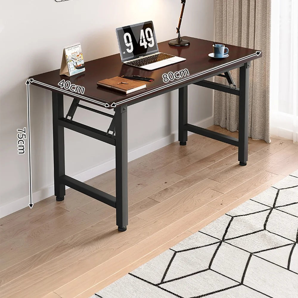 Folding Table 80x40x75cm Double Rod Computer Desk Home Office Study Table No Assembly Required - Black - 1