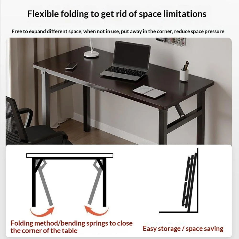 Folding Table 80x50x75cm Double Rod Computer Desk Home Office Study Table No Assembly Required - Black - 2