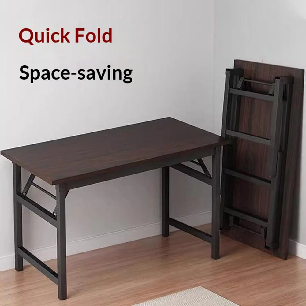 Folding Table 80x50x75cm Double Rod Computer Desk Home Office Study Table No Assembly Required - Black - 4
