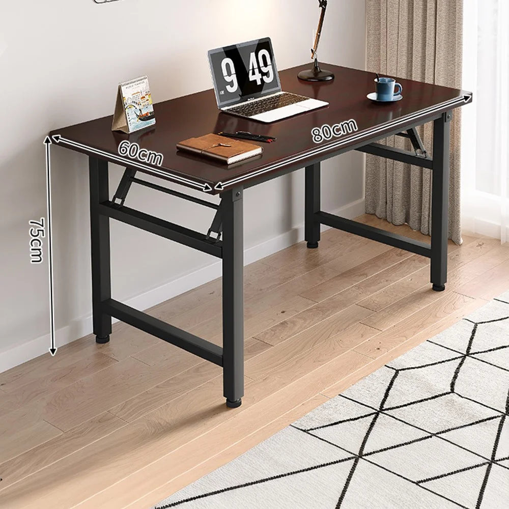 Folding Table 80x60x75cm Double Rod Computer Desk Home Office Study Table No Assembly Required - Black - 1