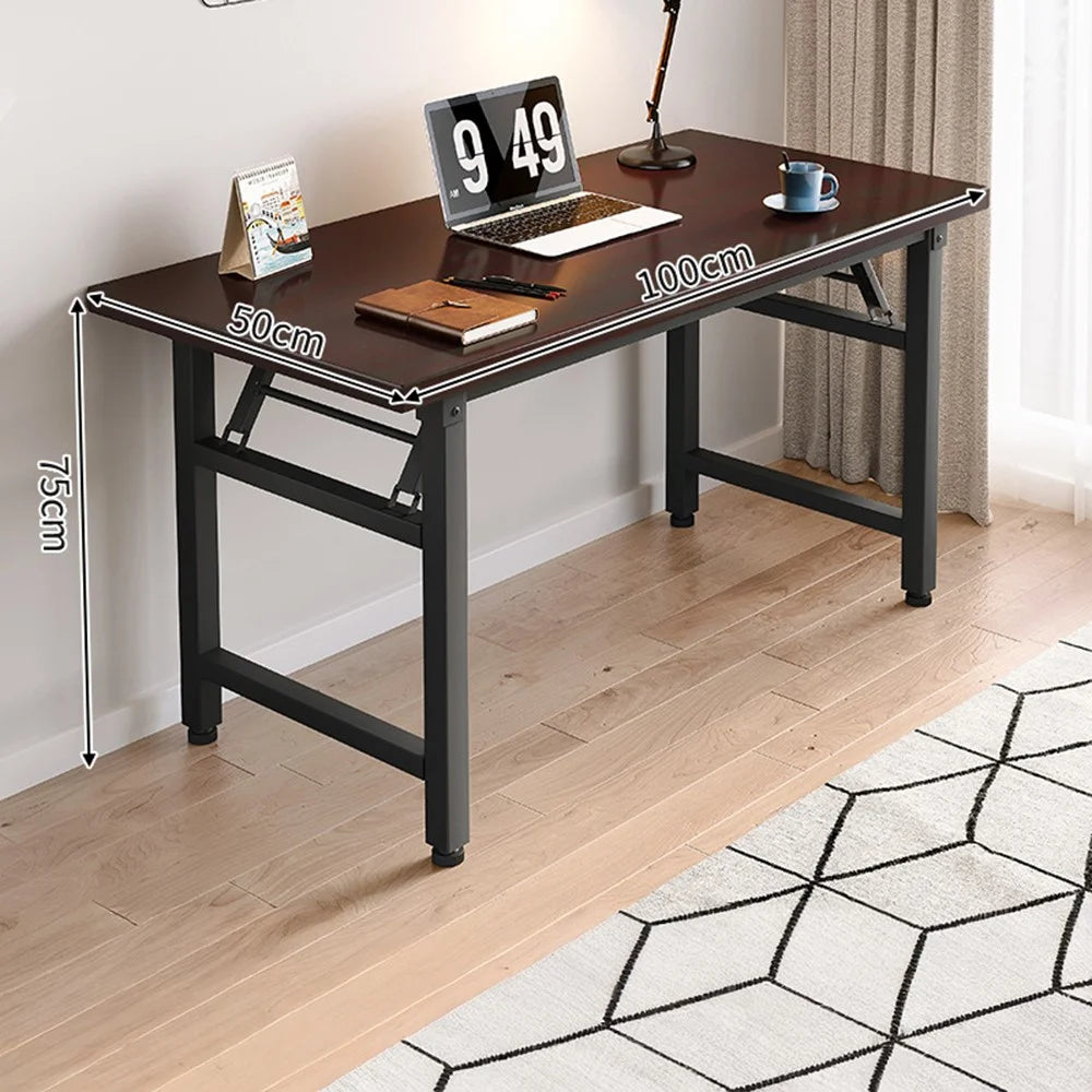 Folding Table 100x50x75cm Double Rod Computer Desk Home Office Study Table No Assembly Required - Black - 1