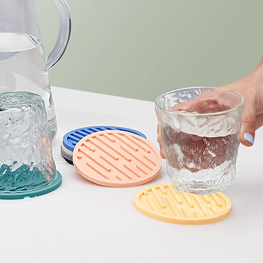 10cm Round Thick Silicone Mug Coaster Non-Slip Heat-Resistant Water Bottle Cup Drink Mat Pad - Pink - 7