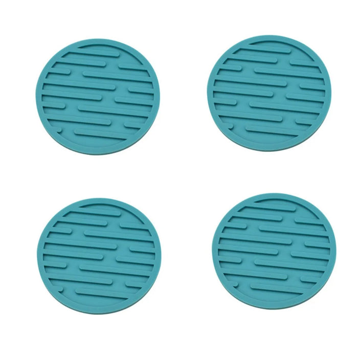 4Pcs / Set 10cm Round Thick Silicone Drink Coaster Non-Slip Heatproof Cup Mug Pad Mat - Green - 1