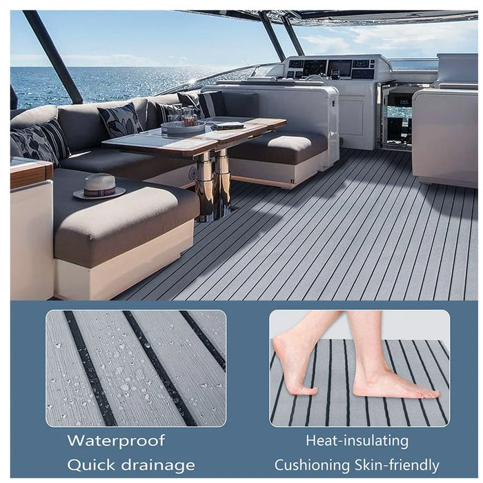 240x90x0.6cm EVA Foam Boat Flooring Self-Adhesive Faux Teak Texture Anti-Slip Waterproof Boat Decking Mat - Light Grey - 2