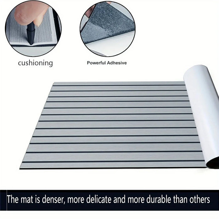 240x90x0.6cm EVA Foam Boat Flooring Self-Adhesive Faux Teak Texture Anti-Slip Waterproof Boat Decking Mat - Light Grey - 4
