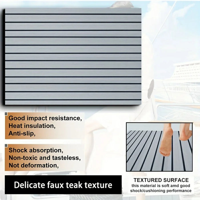 120x90x0.6cm EVA Foam Boat Flooring Self-Adhesive Faux Teak Texture Anti-Slip Waterproof Boat Decking Mat - Light Grey - 5