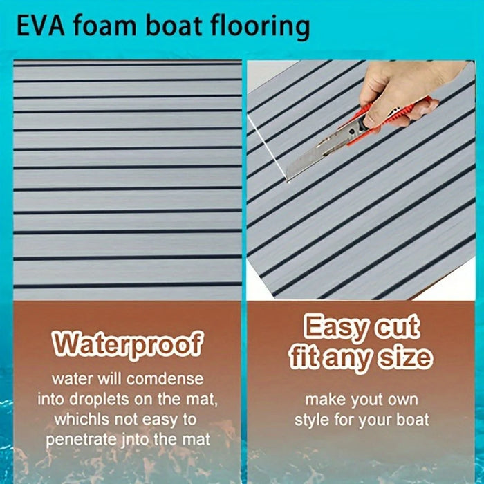 120x90x0.6cm EVA Foam Boat Flooring Self-Adhesive Faux Teak Texture Anti-Slip Waterproof Boat Decking Mat - Light Grey - 6