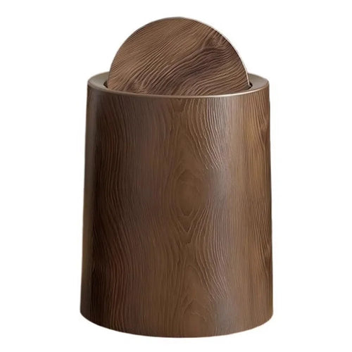 233x233x270mm Medium Size Vintage Wood Grain Waste Bin Large Capacity Trash Can with Lid for Bedroom Kitchen Bathroom Desktop - 1