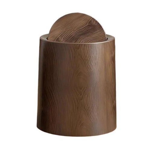 260x260x305mm Large Size Vintage Wood Grain Waste Bin Large Capacity Trash Can with Lid for Bedroom Kitchen Bathroom Desktop - 1