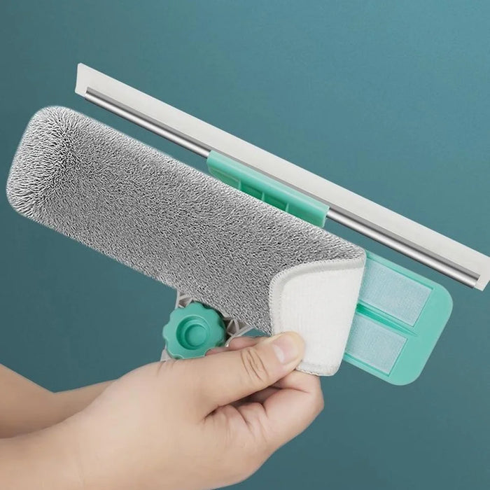 Squeegee High-Rise Window Cleaning Tool with 3Pcs Replacement Cloths 3-Section Telescopic Pole 270 Degree Rotating Head U-Shape Glass Cleaner - 4