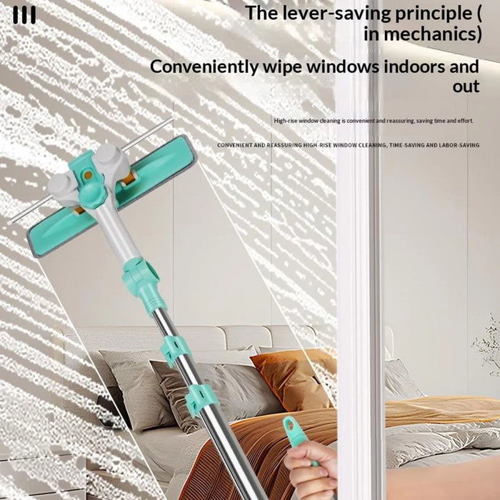 Squeegee High-Rise Window Cleaning Tool with 3Pcs Replacement Cloths 3-Section Telescopic Pole 270 Degree Rotating Head U-Shape Glass Cleaner - 5