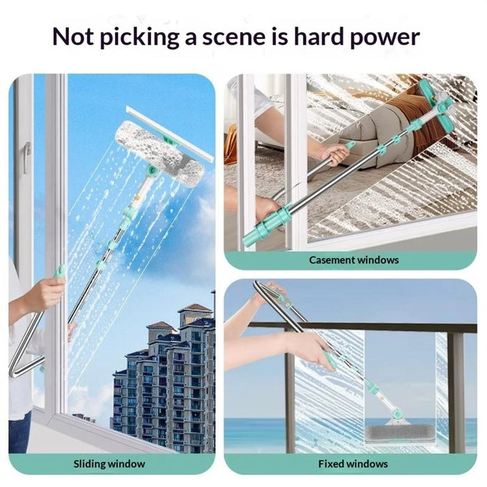 Squeegee High-Rise Window Cleaning Tool with 3Pcs Replacement Cloths 3-Section Telescopic Pole 270 Degree Rotating Head U-Shape Glass Cleaner - 6