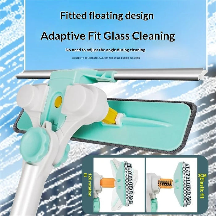 Squeegee High-Rise Window Cleaning Tool with 3Pcs Replacement Cloths 3-Section Telescopic Pole 270 Degree Rotating Head U-Shape Glass Cleaner - 7