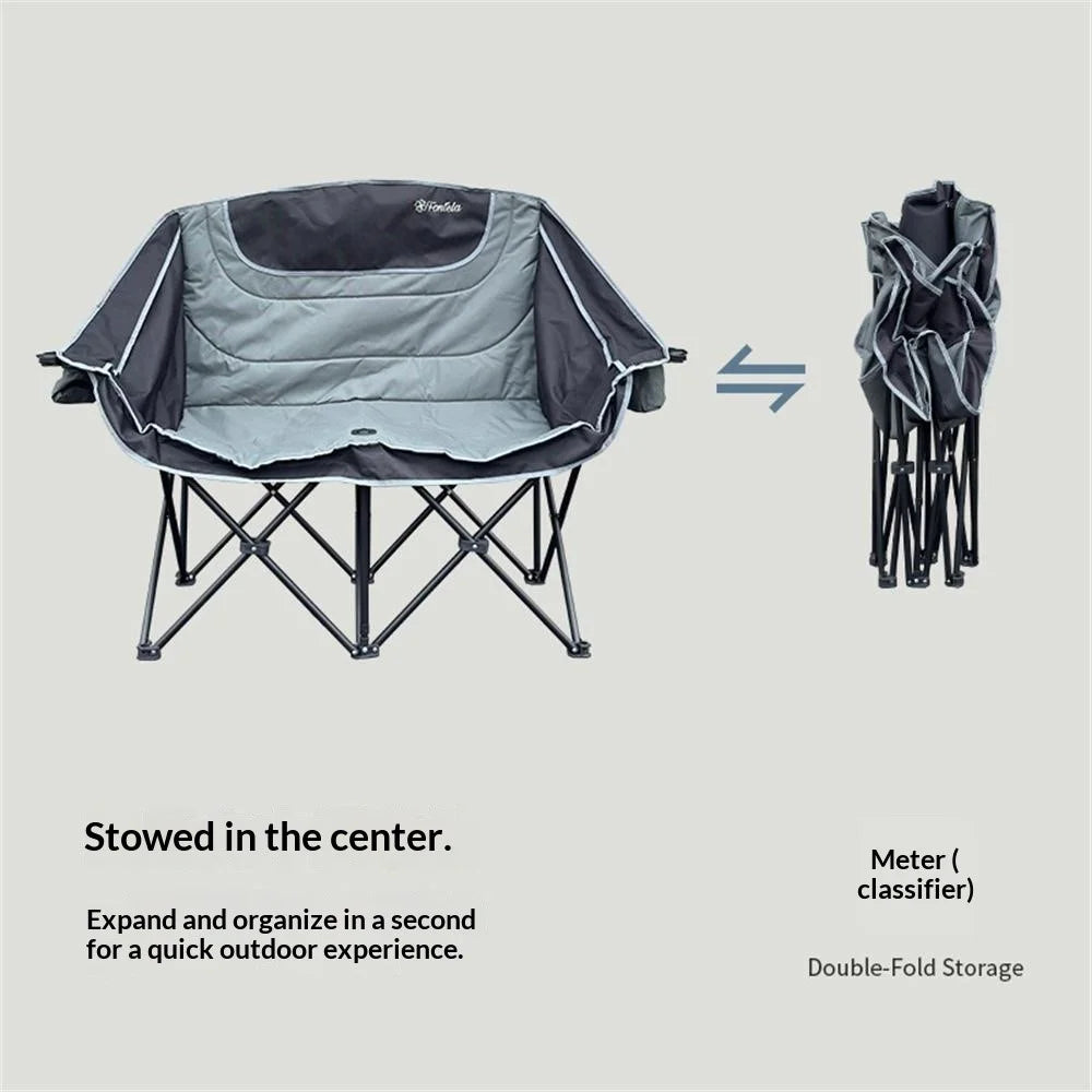 2-Person Outdoor Folding Chair Portable Double Sofa Chair Cotton Padded Camping Chair with Dual Cup Holders - 4