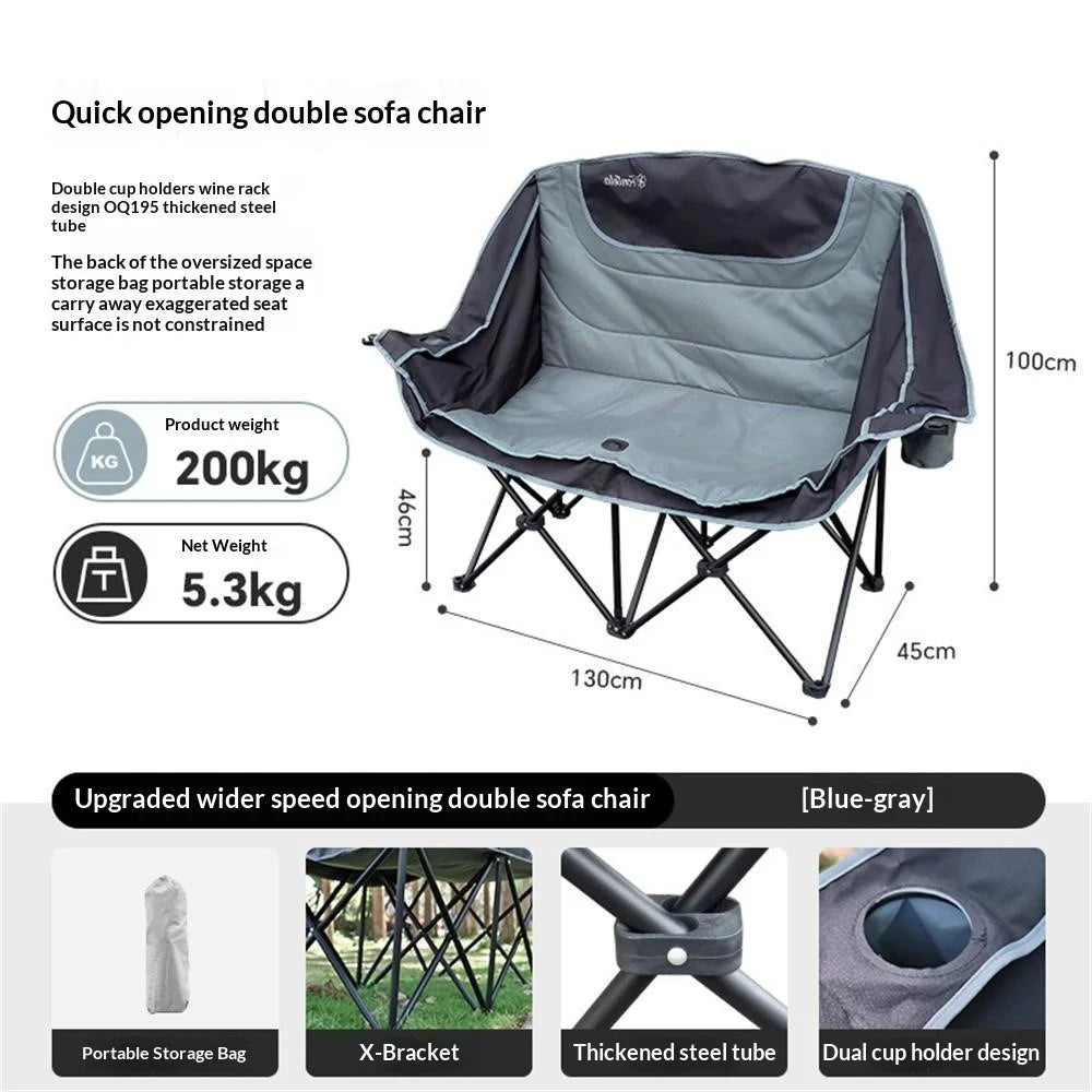 2-Person Outdoor Folding Chair Portable Double Sofa Chair Cotton Padded Camping Chair with Dual Cup Holders - 6