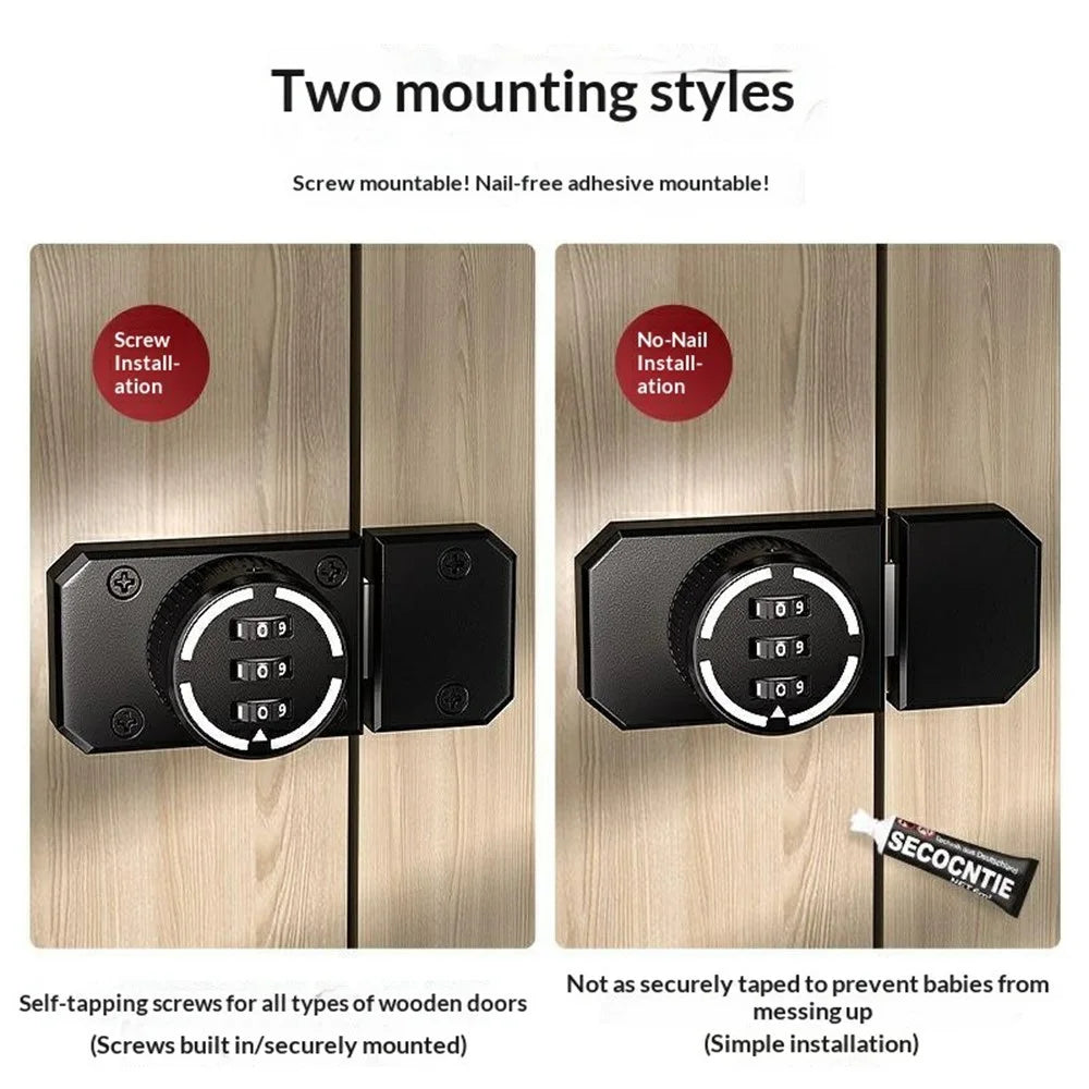 No-Punch Zinc Alloy 3-Digit Combination Pin Lock Security Password Lock for Cabinet Door Drawer - Luminous - 3
