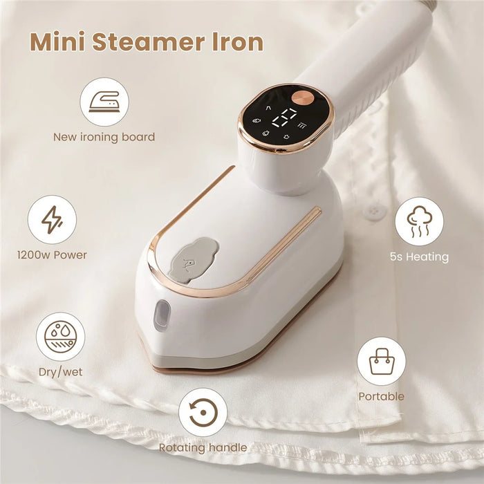 Mini Garment Steamer 2-in-1 Portable Handheld 1200W 180 Degree Rotating Handle Flat Hanging Ironing Machine Steam Iron - White - 3