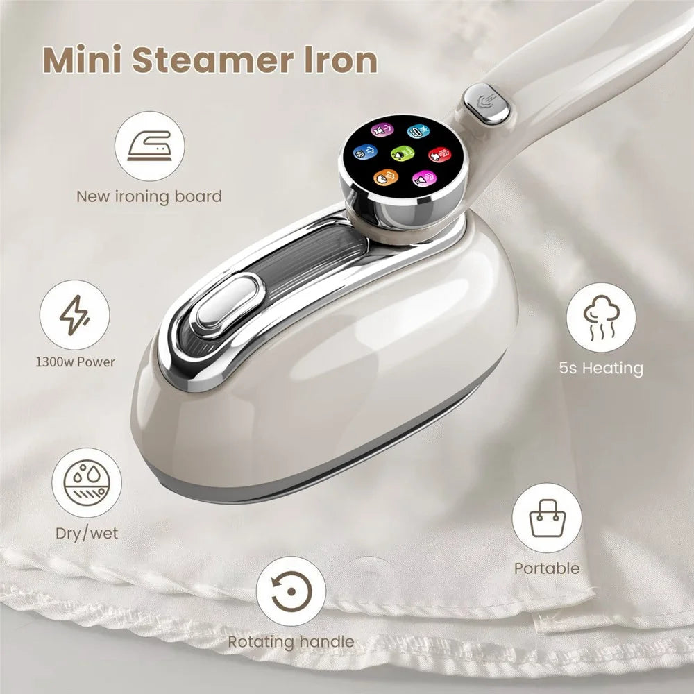 Multi-Function LCD Handheld Garment Steamer with Colorful LCD Display 1300W Portable Steam Iron for Home Travel - White - 6
