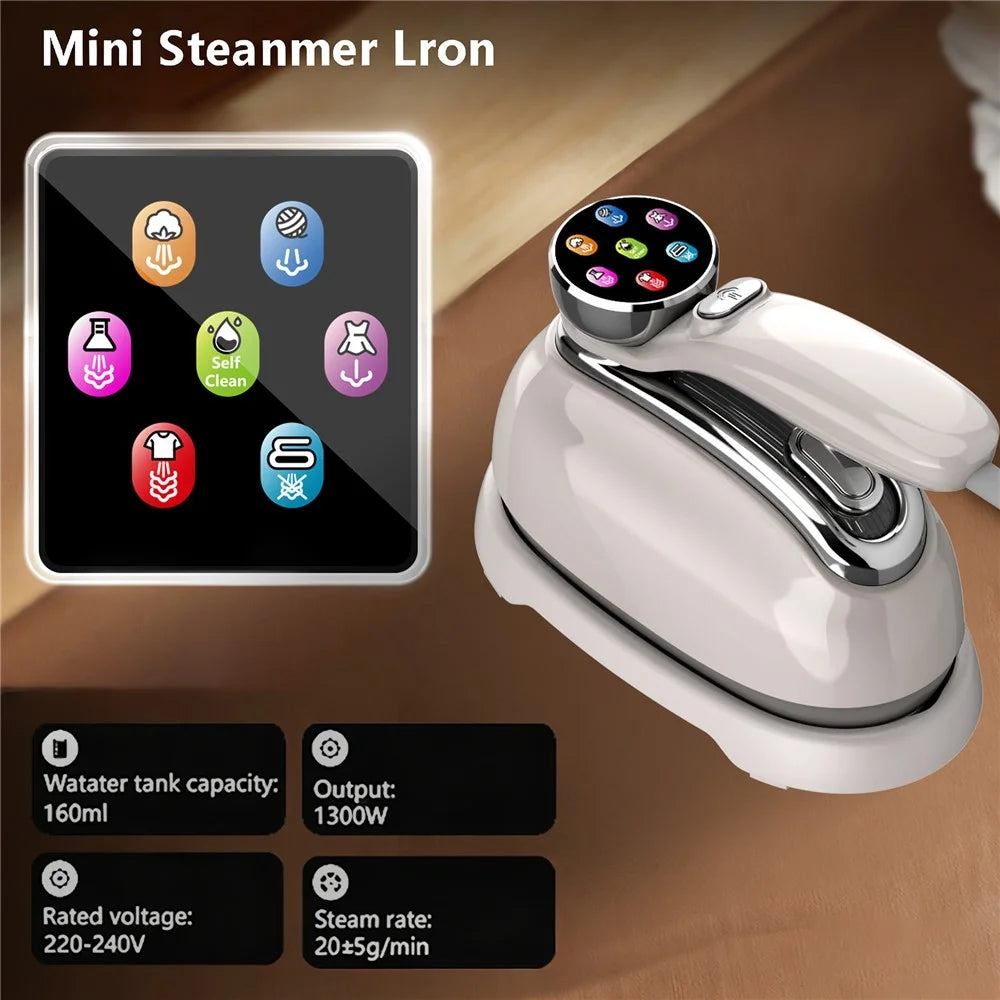 Multi-Function LCD Handheld Garment Steamer with Colorful LCD Display 1300W Portable Steam Iron for Home Travel - White - 7
