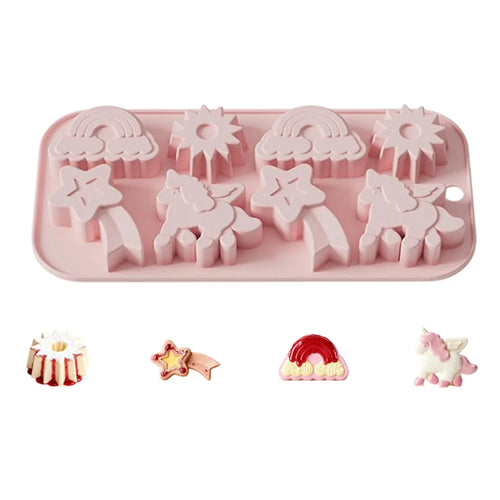 JSC4617 8-Grid Rainbow Unicorn Sun Star Food Grade Silicone Chocolate Baking Mold Non-Stick Easy Release Cake Making Mold (BPA-Free, No FDA Certified) - Pink - 1