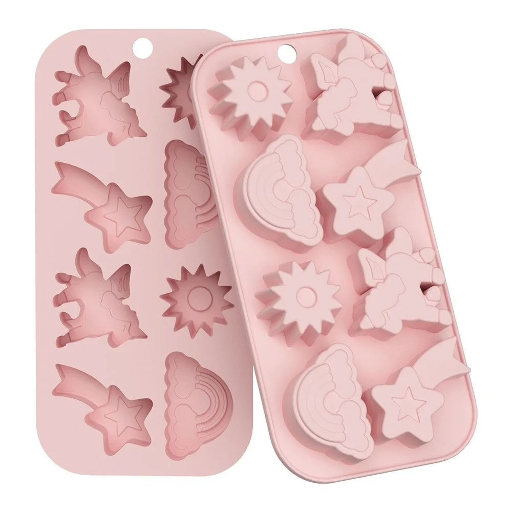 JSC4617 8-Grid Rainbow Unicorn Sun Star Food Grade Silicone Chocolate Baking Mold Non-Stick Easy Release Cake Making Mold (BPA-Free, No FDA Certified) - Pink - 2
