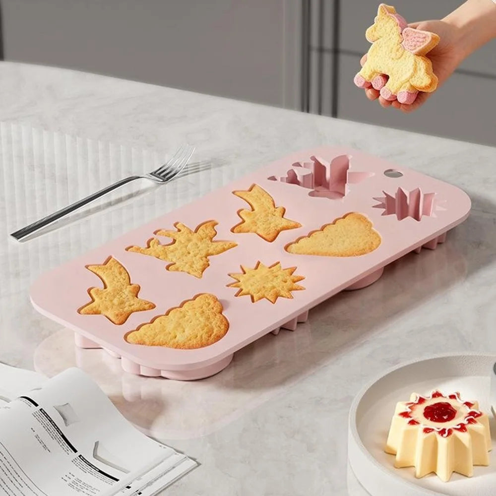 JSC4617 8-Grid Rainbow Unicorn Sun Star Food Grade Silicone Chocolate Baking Mold Non-Stick Easy Release Cake Making Mold (BPA-Free, No FDA Certified) - Pink - 4