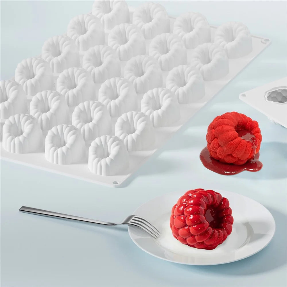 JSC4540 24-Grid Raspberry Food Grade Silicone Mold Non-Stick Easy Release Making Mold for Mousse Cake Chocolate (BPA-Free, No FDA Certified) - Pink - 6