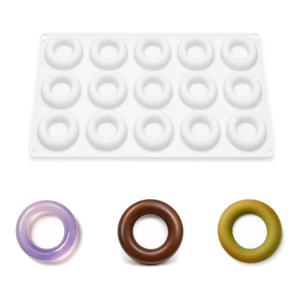 15-Grid Food Grade Silicone Donut Mold Heat Resistant Easy Release Cake Mold Baking Tool (BPA-Free, No FDA Certified) - White - 1