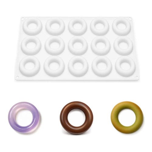 15-Grid Food Grade Silicone Donut Mold Heat Resistant Easy Release Cake Mold Baking Tool (BPA-Free, No FDA Certified) - White - 1