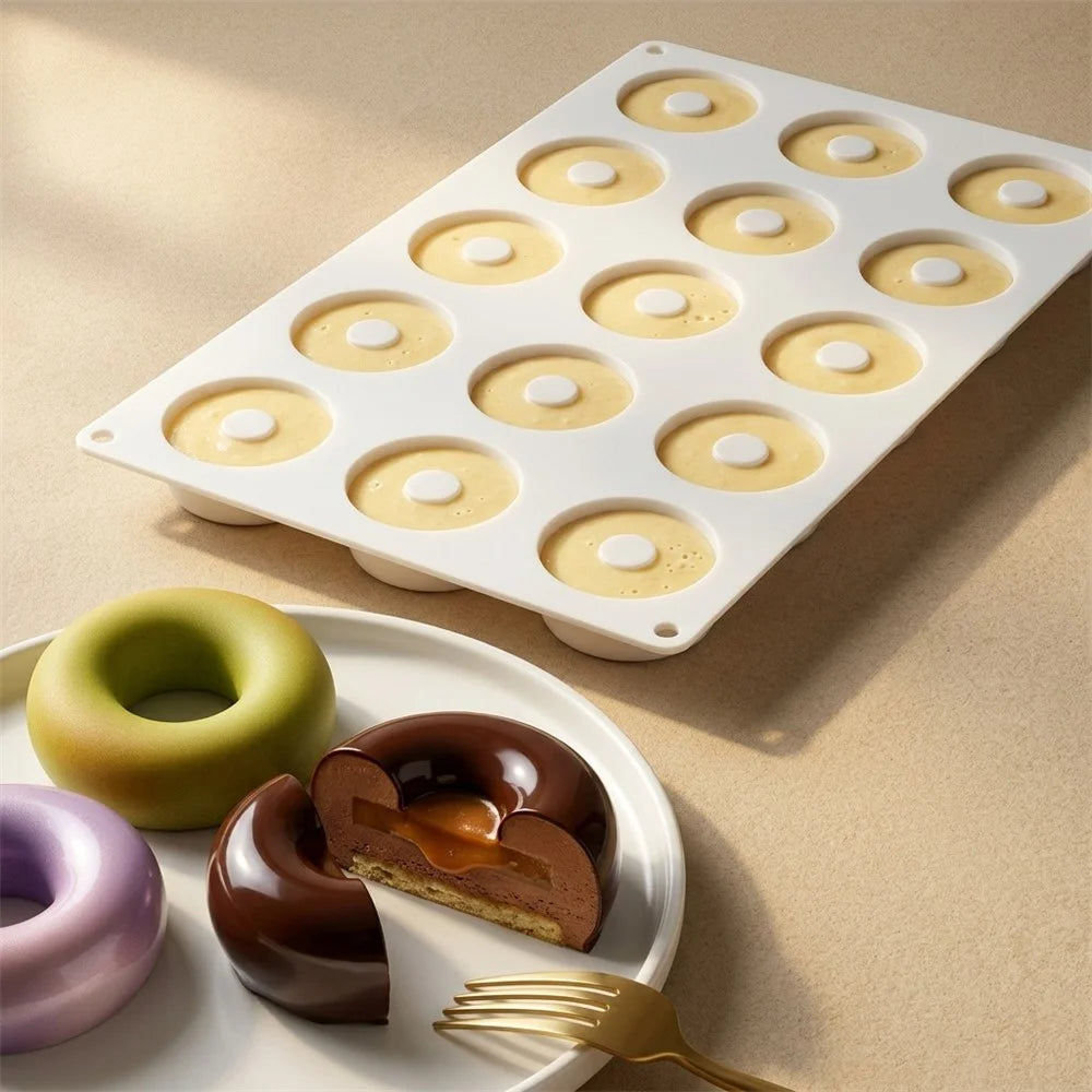 15-Grid Food Grade Silicone Donut Mold Heat Resistant Easy Release Cake Mold Baking Tool (BPA-Free, No FDA Certified) - White - 3