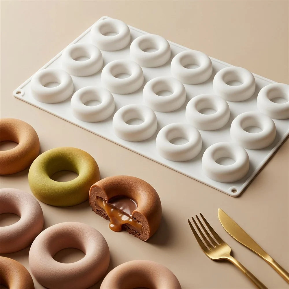 15-Grid Food Grade Silicone Donut Mold Heat Resistant Easy Release Cake Mold Baking Tool (BPA-Free, No FDA Certified) - White - 4