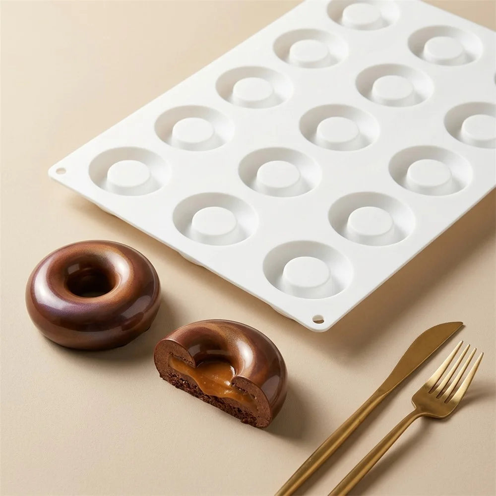 15-Grid Food Grade Silicone Donut Mold Heat Resistant Easy Release Cake Mold Baking Tool (BPA-Free, No FDA Certified) - White - 5