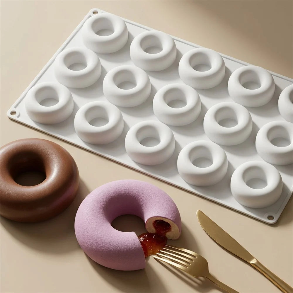 15-Grid Food Grade Silicone Donut Mold Heat Resistant Easy Release Cake Mold Baking Tool (BPA-Free, No FDA Certified) - White - 6