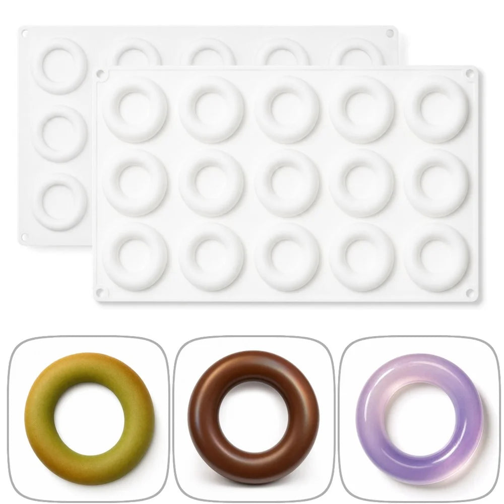 15-Grid Food Grade Silicone Donut Mold Heat Resistant Easy Release Cake Mold Baking Tool (BPA-Free, No FDA Certified) - White - 7