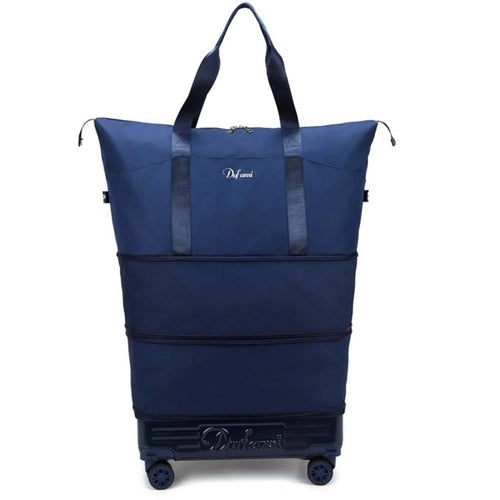 Multi-Layer Expandable Rolling Travel Bag 4 Detachable Wheels Foldable Water-Resistant Luggage Bag for Short Trip - Dark Blue - 1