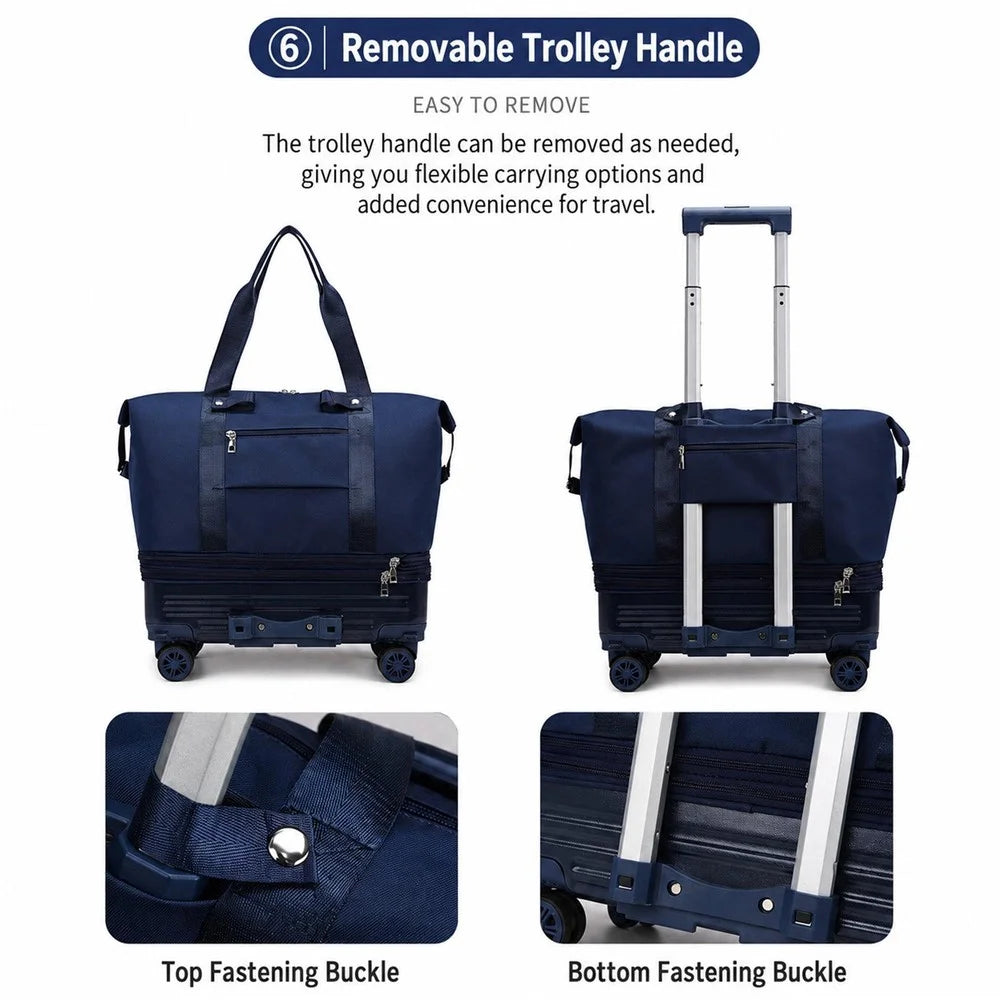 Multi-Layer Expandable Rolling Travel Bag 4 Detachable Wheels Foldable Water-Resistant Luggage Bag for Short Trip - Dark Blue - 4
