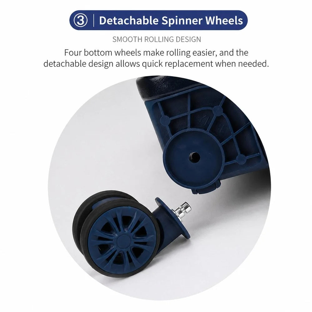 Multi-Layer Expandable Rolling Travel Bag 4 Detachable Wheels Foldable Water-Resistant Luggage Bag for Short Trip - Dark Blue - 5