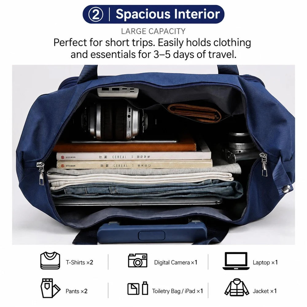 Multi-Layer Expandable Rolling Travel Bag 4 Detachable Wheels Foldable Water-Resistant Luggage Bag for Short Trip - Dark Blue - 6