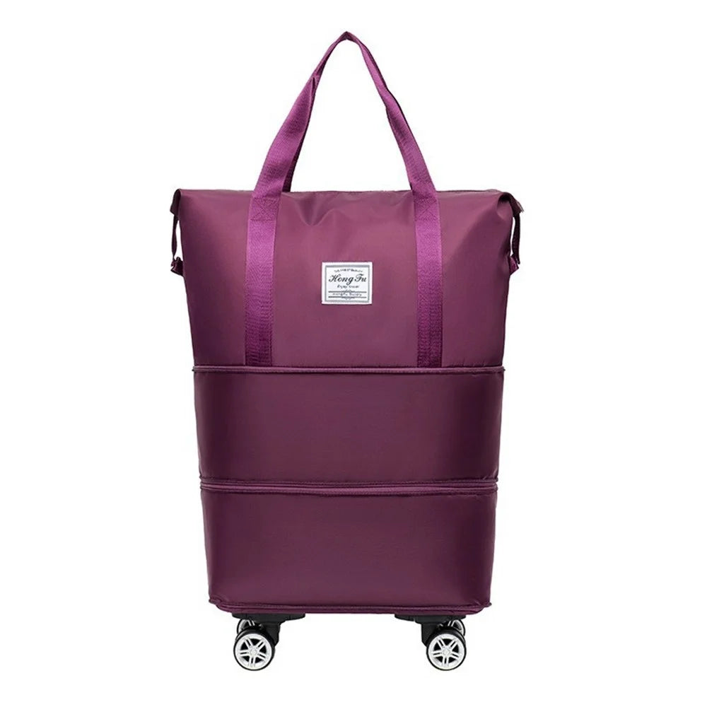 Expandable Travel Bag 3-Layer Extension Rolling 360 Degree Detachable Wheels Oxford Fabric Luggage Bag for 3-7 Days Trip - 290  /  Dark Purple - 1