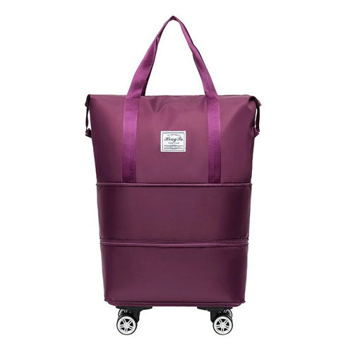 Expandable Travel Bag 3-Layer Extension Rolling 360 Degree Detachable Wheels Oxford Fabric Luggage Bag for 3-7 Days Trip - 290  /  Dark Purple - 1