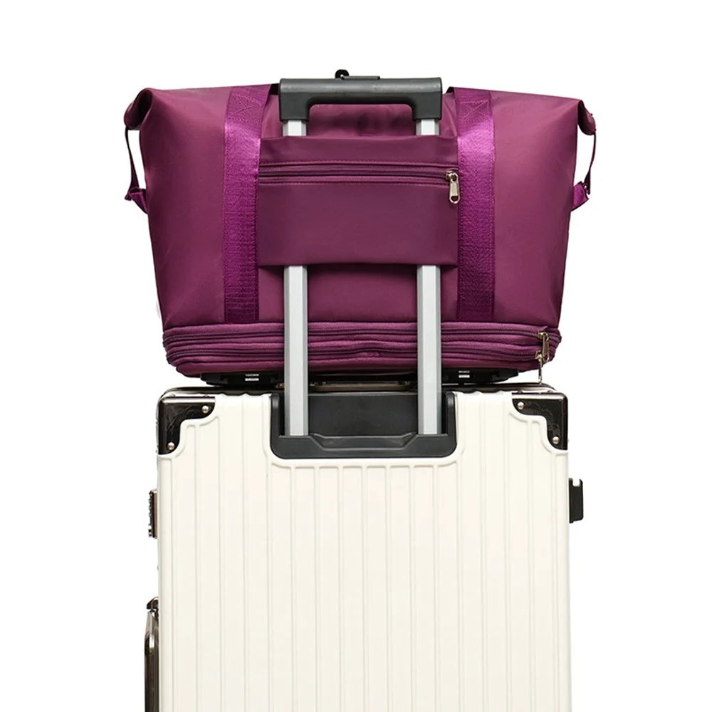 Expandable Travel Bag 3-Layer Extension Rolling 360 Degree Detachable Wheels Oxford Fabric Luggage Bag for 3-7 Days Trip - 290  /  Dark Purple - 2