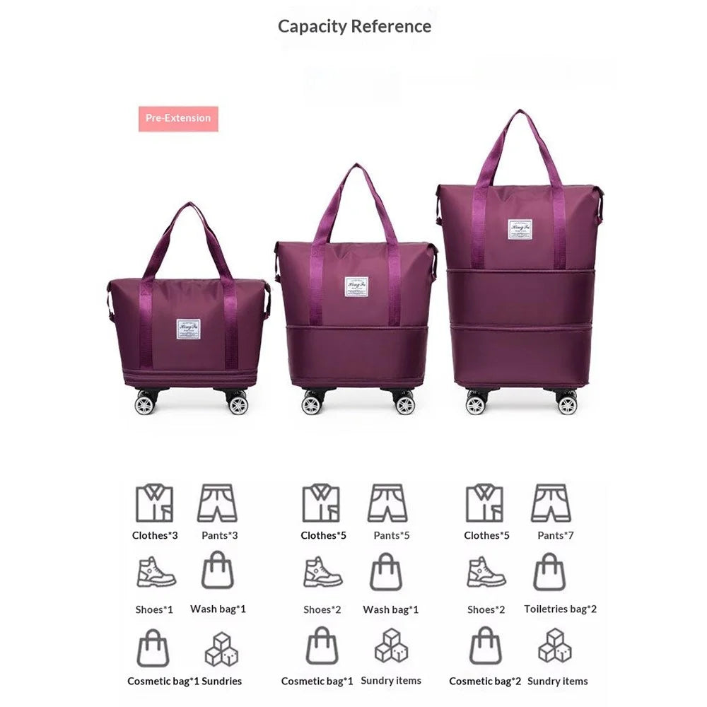 Expandable Travel Bag 3-Layer Extension Rolling 360 Degree Detachable Wheels Oxford Fabric Luggage Bag for 3-7 Days Trip - 290  /  Dark Purple - 3