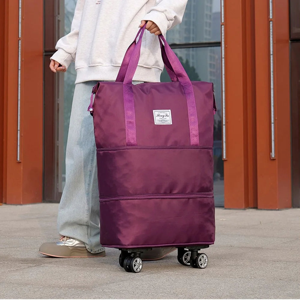 Expandable Travel Bag 3-Layer Extension Rolling 360 Degree Detachable Wheels Oxford Fabric Luggage Bag for 3-7 Days Trip - 290  /  Dark Purple - 4