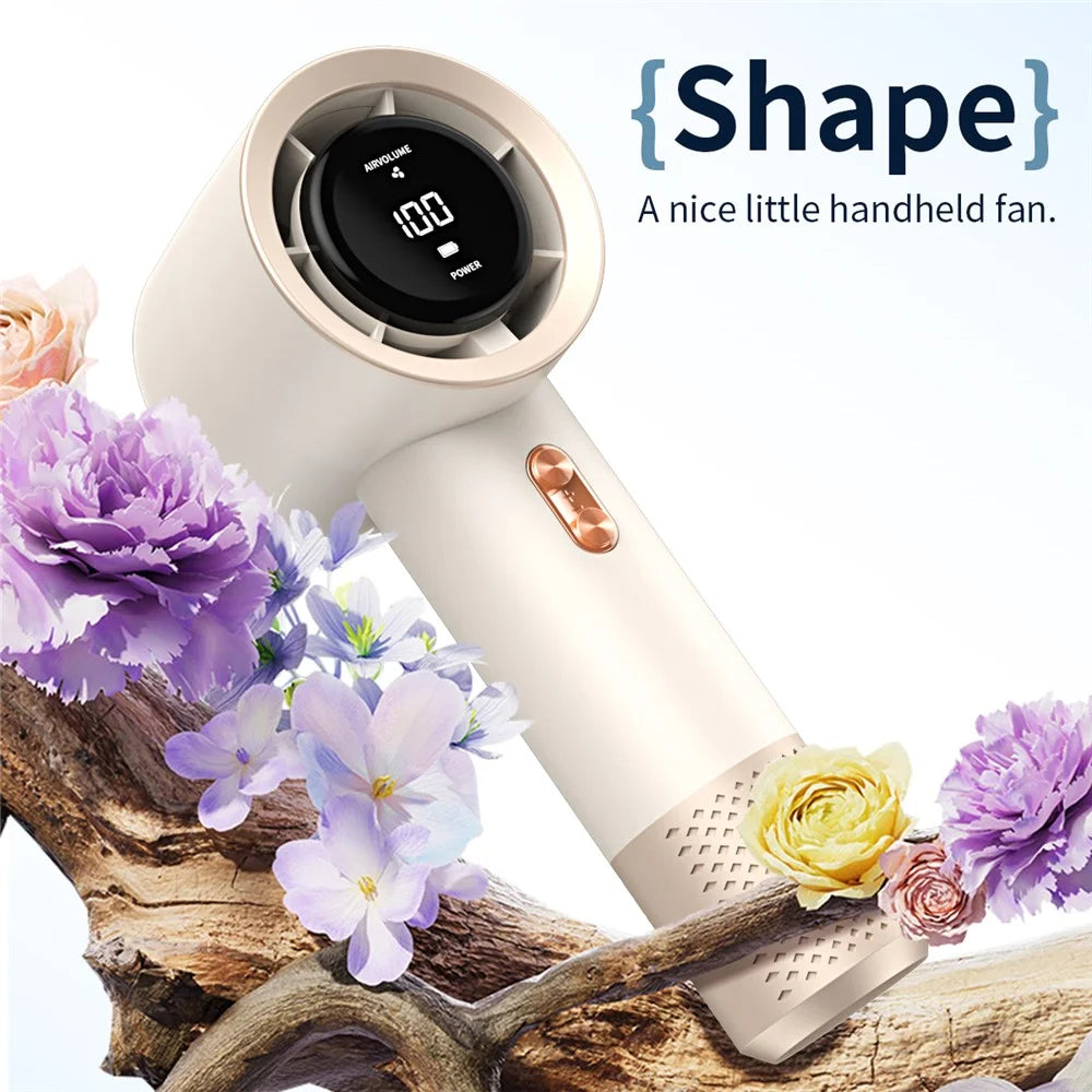 199-Speed Mini Portable Handheld Fan Digital Display 3000mAh Battery Type-C Charging Cooling Fan - Beige - 2