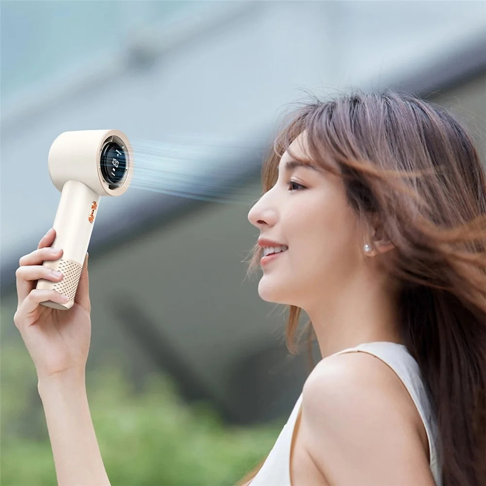 199-Speed Mini Portable Handheld Fan Digital Display 3000mAh Battery Type-C Charging Cooling Fan - Beige - 3